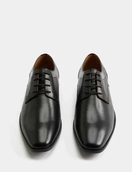 Marks & Spencer Wide Fit Leather Derby Shoes Black