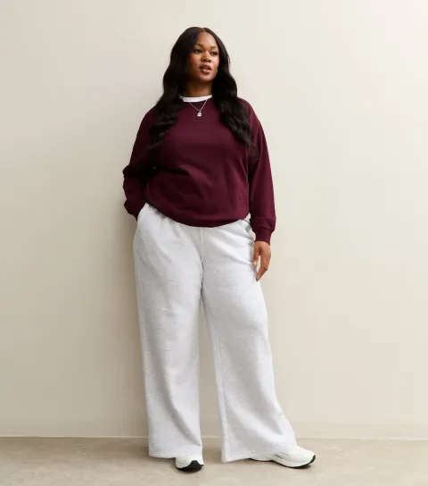 Women's Plus Size Light Grey Jersey Wide Leg Joggers Curves