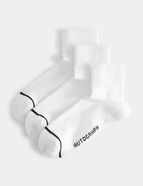 Autograph 3 Pack Pima Cotton Rich Quarter Liner Socks White
