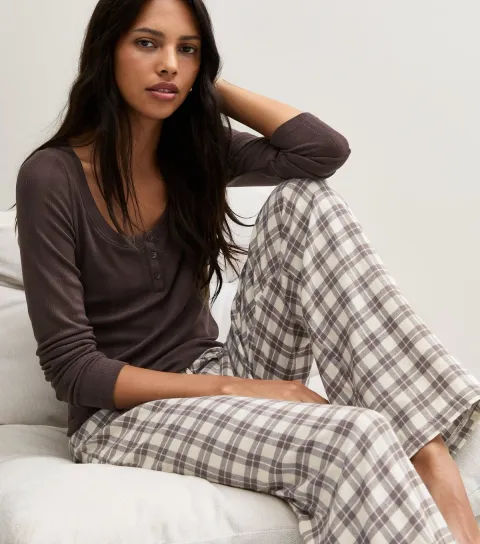 New Look Women's Brown Cotton Check Pyjama Trousers