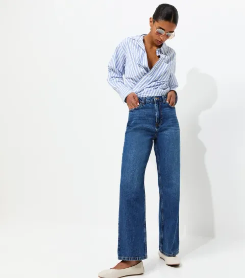 Women's Blue Adalae High Waisted Wide Leg Jeans