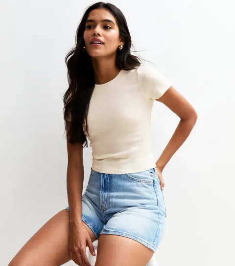 Women's Cream Short Sleeve Baby Tee T-Shirt