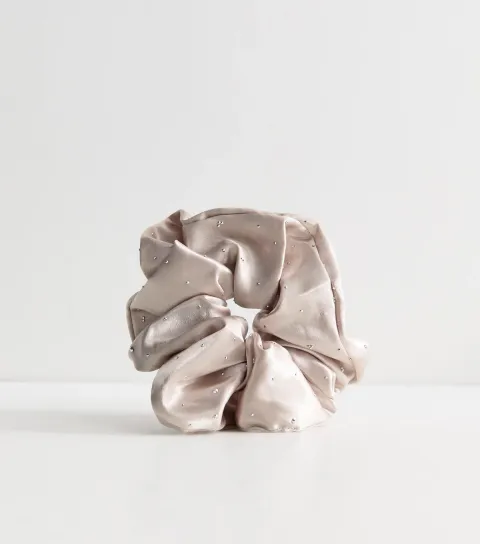 New Look Cream Satin Diamante Oversized Scrunchie