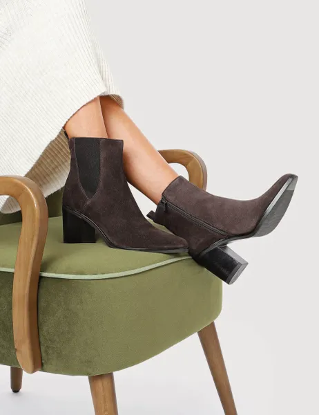 Jones Bootmaker Suede Block Heel Ankle Boots Brown Mix