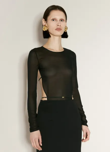 Long-Sleeve Georgette Bodysuit