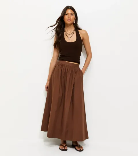 New Look Women's Brown Poplin Circle Skirt