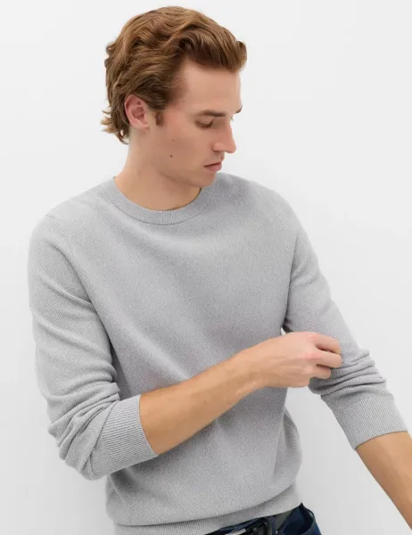 Pure Cotton Textured Crew Neck Jumper Grey Mix