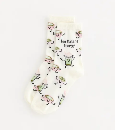 Cream Cotton Rich Too Matcha Energy Ankle Socks