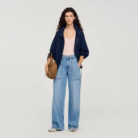 Faded wide straight-leg jeans