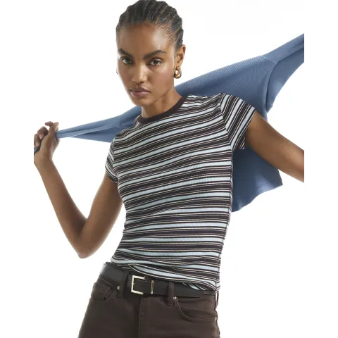 River Island Stripe Fitted Rib Baby Tee T-Shirt