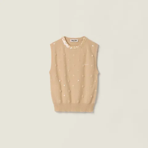 Embroidered cashmere vest