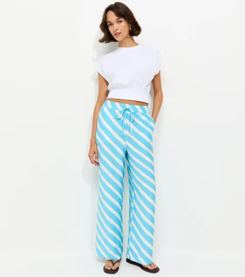 Women's Blue Painted Goya Wide Leg Trousers
