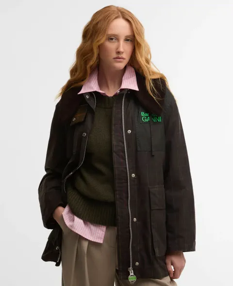 x GANNI Tartan Waxed Duffle Coat