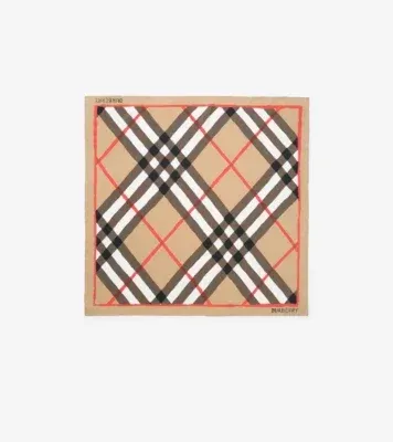 Watercolour Check Silk Scarf in Archive beige