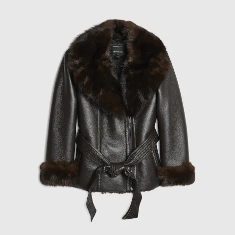 River Island Petite Faux Leather Shearling Jacket