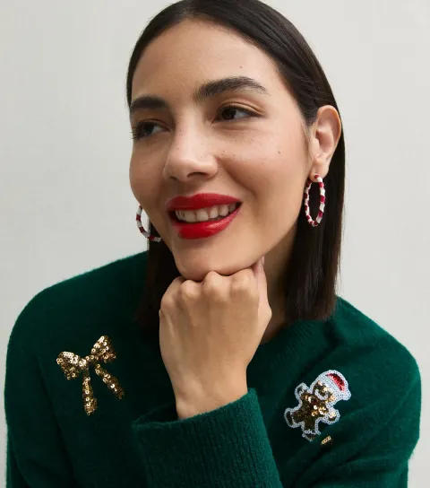 New Look Pink Christmas Candy Cane Hoop Earrings