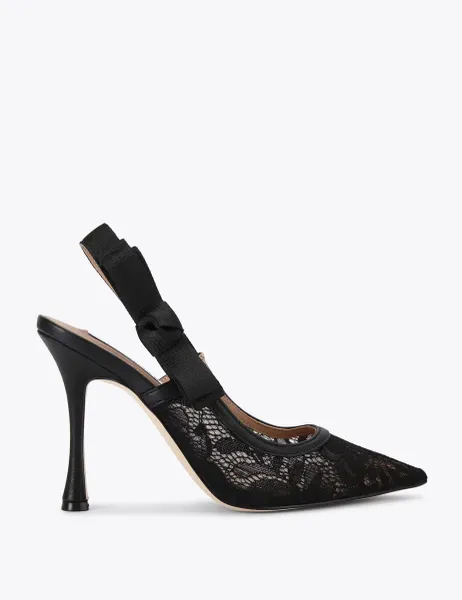 Lace Stiletto Heel Pointed Slingback Shoes Black