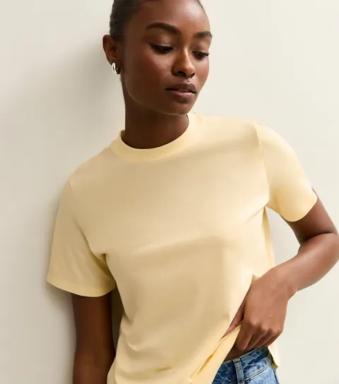 Women's Light Yellow Cotton Crew Neck T-Shirt