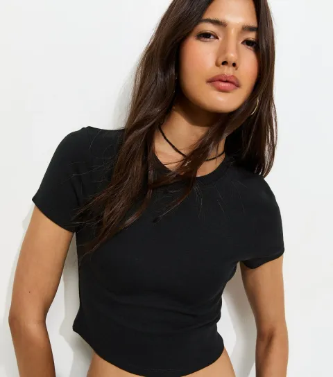 Women's Black Modal Baby Tee Cropped T-Shirt