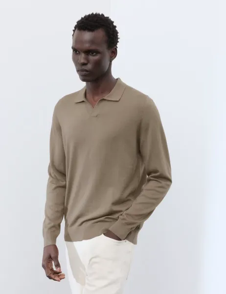 Autograph Pure Extra Fine Merino Wool Knitted Polo Shirt Sable