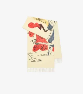 Watercolour Knight Cashmere Scarf in Chalk white