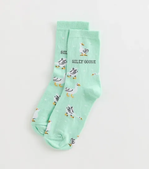 New Look Turquoise Cotton Rich Silly Goose Patterned Socks