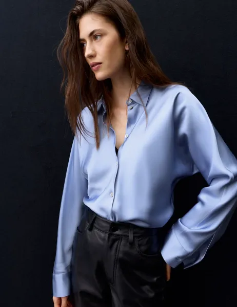 Autograph Satin Collared Shirt True Blue