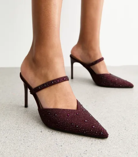 New Look Women's Burgundy Embellished Slip On Pointed Toe Court Shoes Vegan
