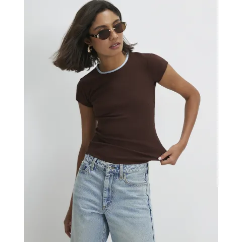 River Island Cotton Blend Ribbed Baby Tee T-Shirt