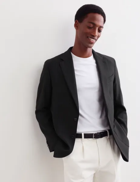 Jaeger Tailored Fit Wool Herringbone Blazer Black
