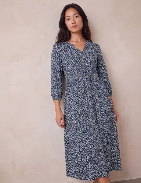 Roman Petite Floral Print Midi Dress Navy Mix