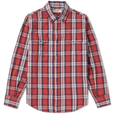 Cotton Flannel Check Western Shirt
