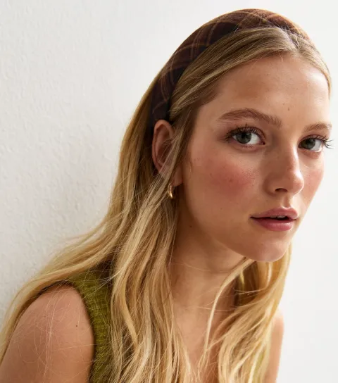 New Look Brown Check Padded Headband