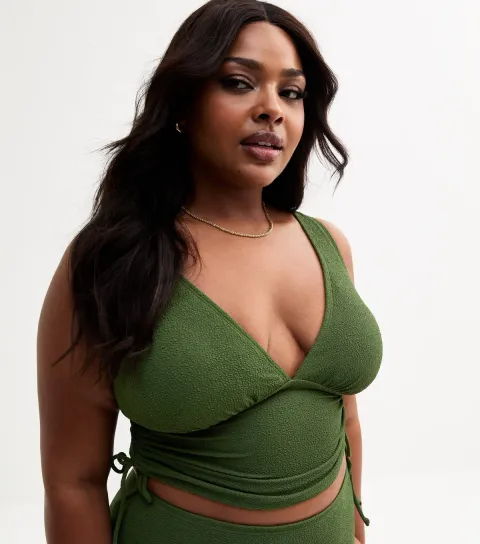 Women's Plus Size Khaki Textured Adjustable Tankini Curves