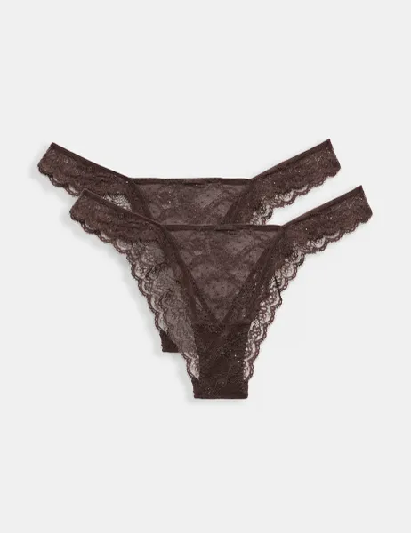 Marks & Spencer 2 Pack Ida Mesh & Lace Miami Knickers Dark Brown