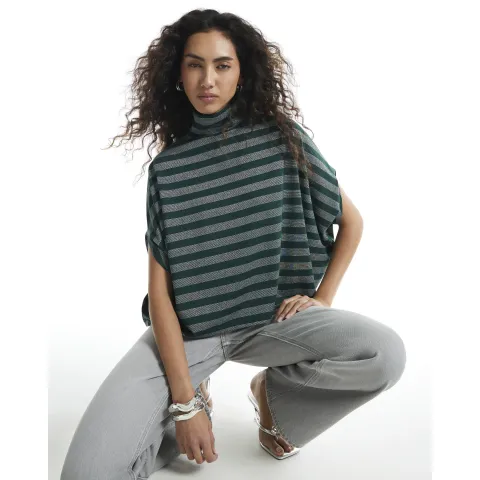 River Island Funnel Neck Metallic Stripe Cape Top