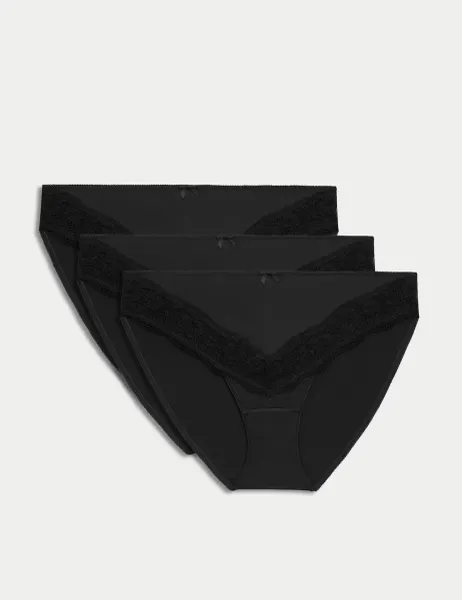 Marks & Spencer 3 Pack Jasmine Lace Trim High Leg Knickers Black