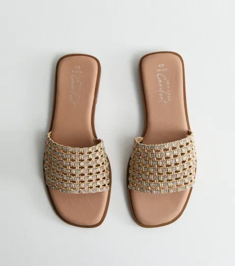 Women's Wide Fit Off White Woven Mule Sandals Vegan