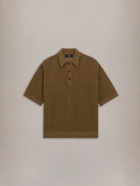 CROCHET MESH POLO - Espresso