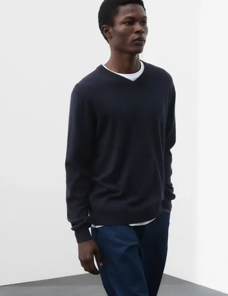 Autograph Pure Cashmere V-Neck Jumper Dark Navy