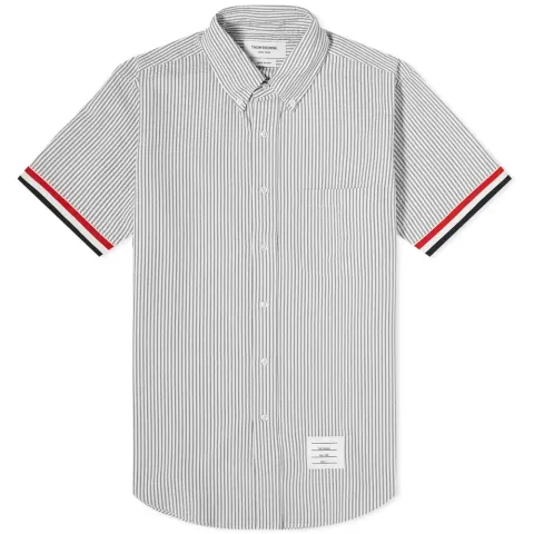Short Sleeve Grosgrain Cuff Button Down Shirt