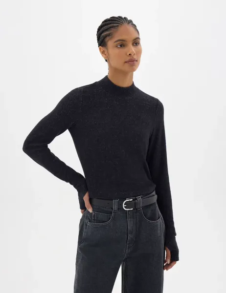 HUSH Roll Neck Supersoft Long Sleeve Top Dark Grey