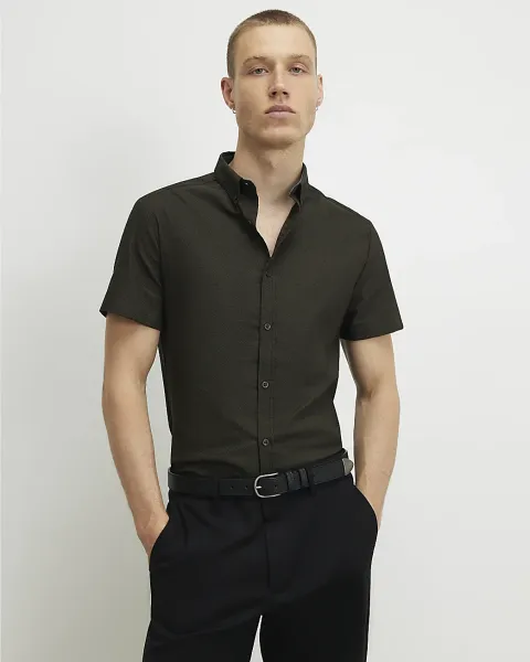 River Island Muscle Fit Textured Cotton Blend Shirt