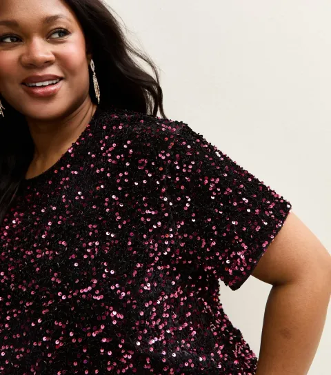 Women's Plus Size Burgundy Sequinned Top Curves