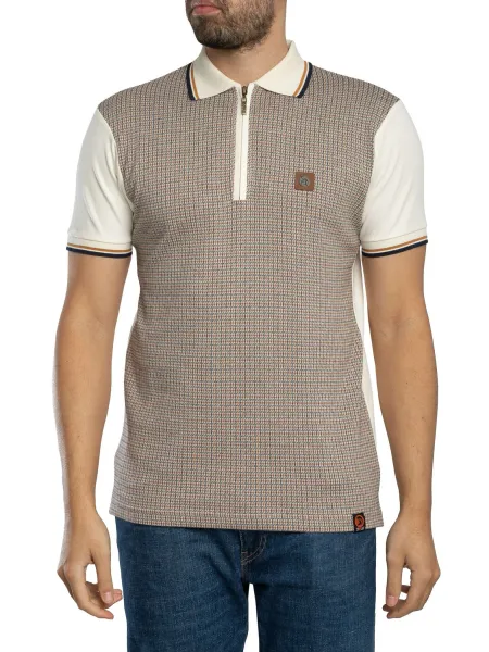 Mini Houndstooth Zip Panel Polo Shirt