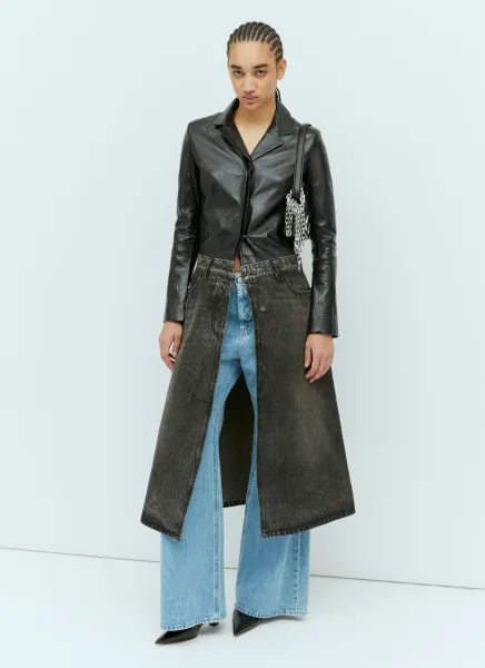 L-Ory Leather And Denim Coat