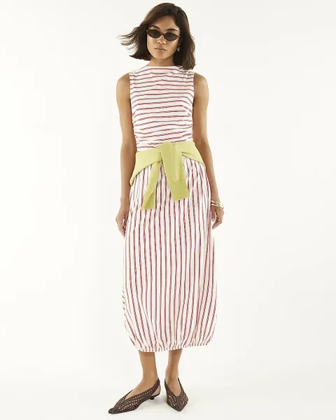 River Island Striped Bubble Hem Midi Dress