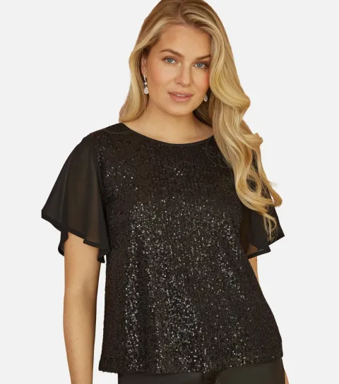 Women's Black Sequin Embellished Top
