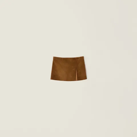 Waxed suede leather miniskirt