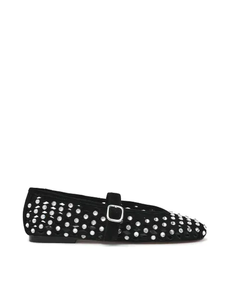 Steve Madden Rerun Suede Embellished Flat Pumps Black